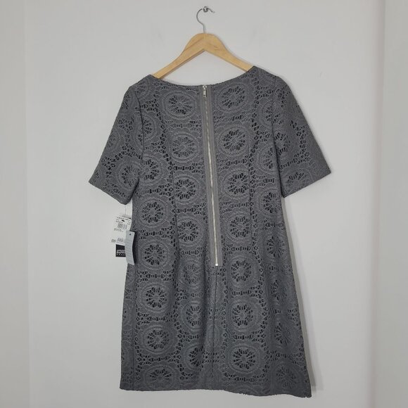 Adrianna Papell NEW Gray Floral Lace Overlay Short Sleeve Sheath Dress 12P NWT - Picture 2 of 11